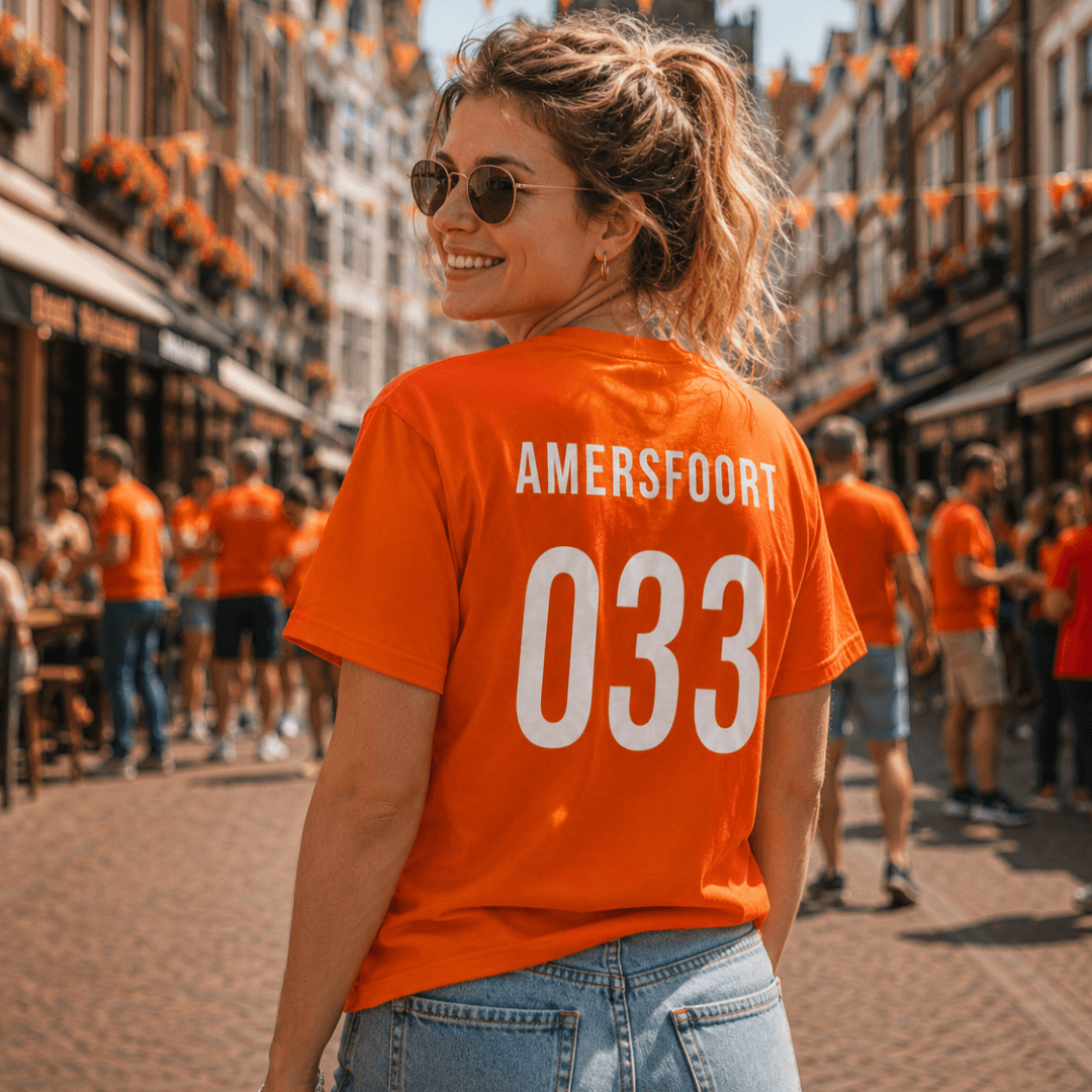 Vrouw in Amersfoort 033 Oranje WK shirt