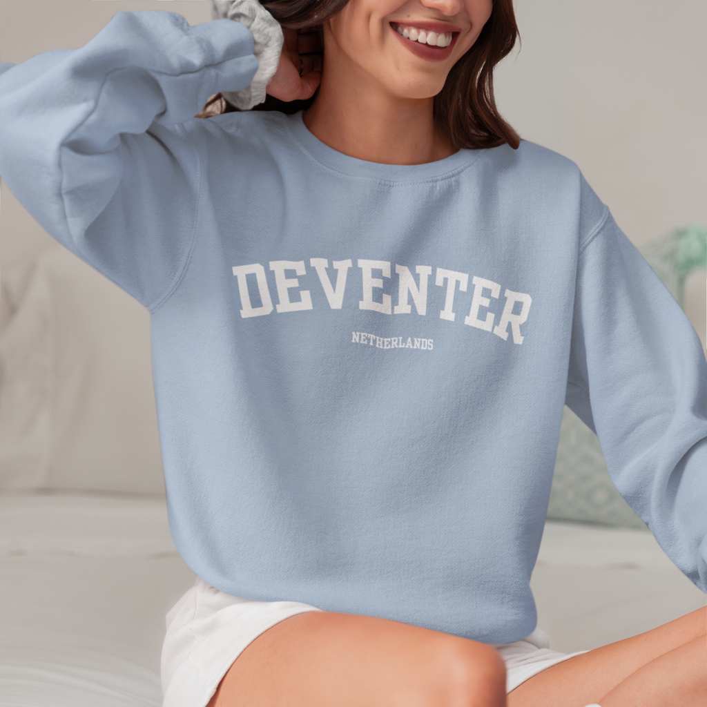 Draag je stad deventer sweater blauw vrouw