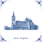 Delfstblauw tegeltje van de Sint Jankathedraal in 's Hertogenbosch