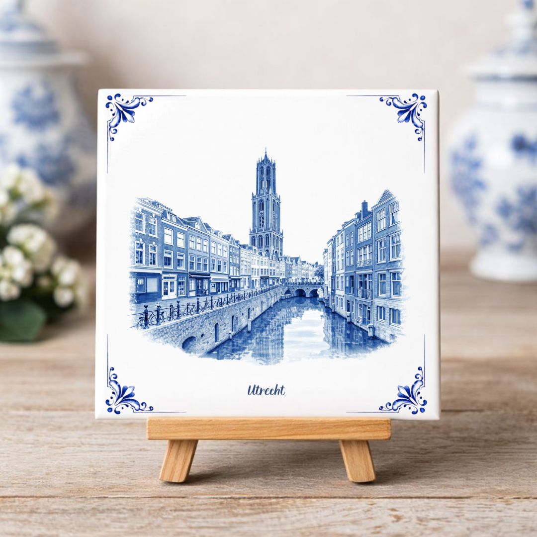 Utrecht Tegeltje met delftsblauw ontwerp