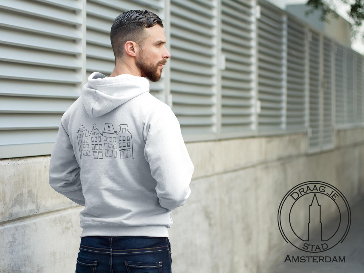 Grachtenpanden Amsterdam - Hoodie wit